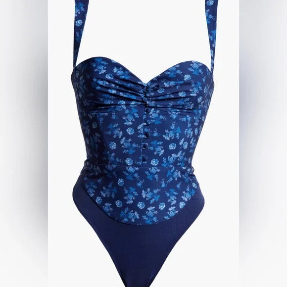 House of CB Savia Floral Corset Bodysuit | Size X-Small Sapphire Floral Print 🦋 - Picture 2 of 8